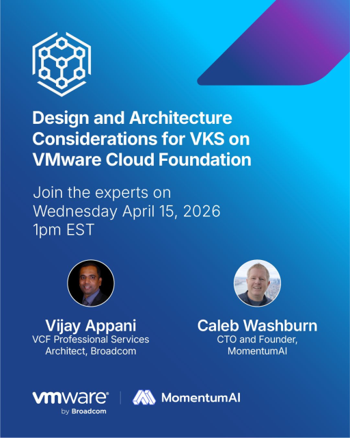 On April 15 at 1 PM EST, Vijay Appani and Caleb Washburn unpack the architecture patterns VMware Cloud Foundation (VCF) Professional Services uses to design mission-critical VMware Kubernetes Service (VKS) environments. Save your seat! dy.si/Hqo3do2