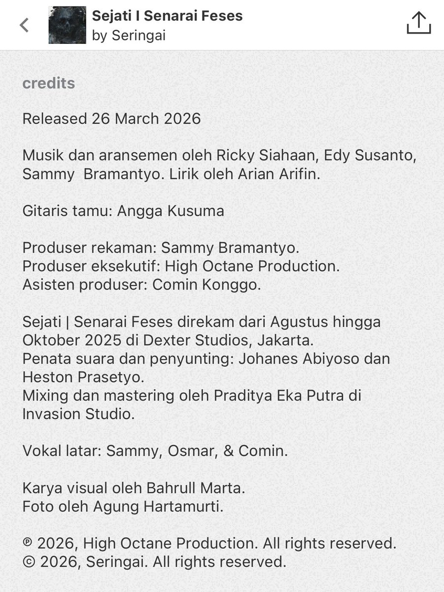AdibHidayat's tweet photo. Gitaris Angga Kusuma [Billfold, Collapse, eks-Taring] mengisi gitar di 2 single baru @Seringai “Sejati | Senarai Feses” [2026] https://t.co/NRk9SRZt3n https://t.co/fUJwlehxeY