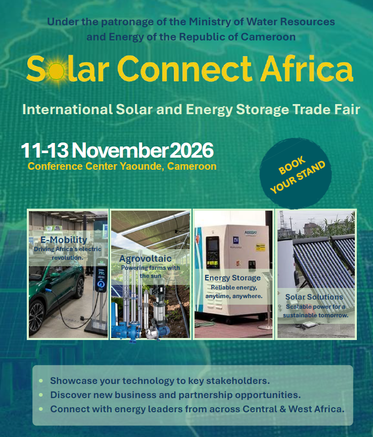 AFSIA_Official's tweet image. Solar Connect Africa 2026 returns bigger and stronger from November 11-13, 2026, in Yaoundé, Cameroon. Showcase solar &amp;amp; storage innovations and connect with 1,500+ professionals.

Exhibit at Solar Connect Africa 2026: solarconnectafrica.com/general-regist…

#Solar #Storage #SolarConnectAfrica