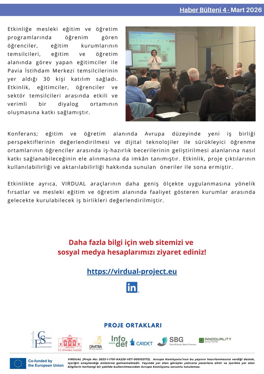 VIRDUAL Projesi Dördüncü Haber Bülteni Yayınlandı

abmerkez.com/virdual-projes…

<a href="/EU_Commission/">European Commission</a> 
<a href="/_INFODEF/">INFODEF</a> 

#VIRDUAL #işehazırolma #genişletilmişgerçeklik #meslekieğitim #Erasmus+ #dijitalinovasyon #simülasyon #işehazırolmabecerisi