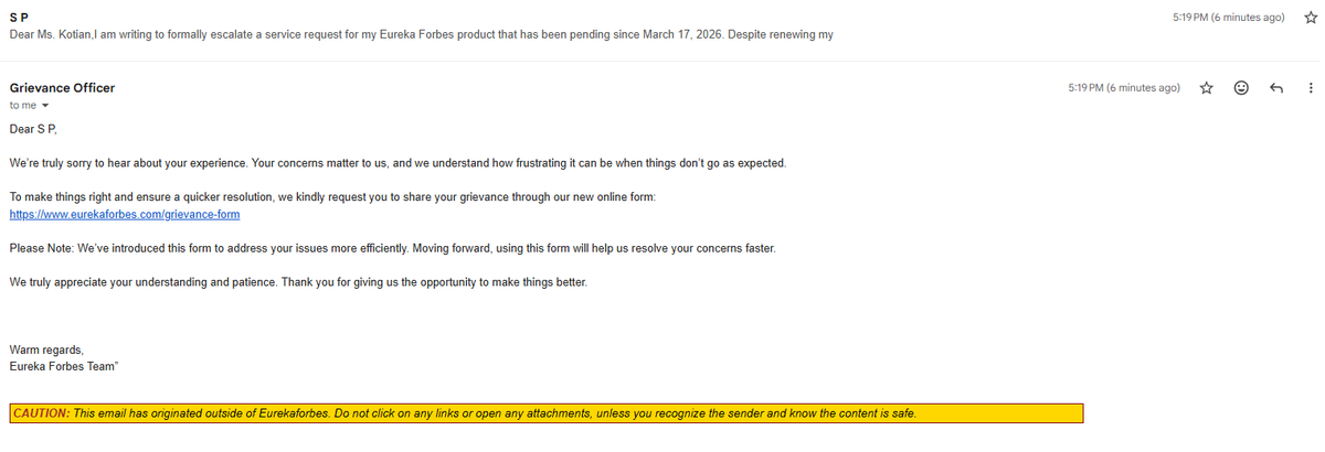 santoshbmpatel's tweet photo. @EurekaForbes @Eureka_ForbesIN @consumercourtin 
So convenient when the grievance form itself errors out. No grievance raised, no problem to resolve. https://t.co/bkMXoPubRf