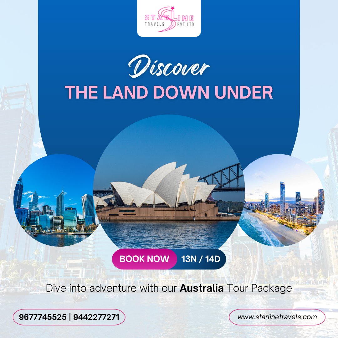 TravelsStarline's tweet image. Australia Like Never Before!
From the sunny beaches of the Gold Coast to the cultural streets of Melbourne – discover the magic of Australia in 14 unforgettable days.

Book Now: starlinetravels.com/locations/aust…

#starlinetravels #AustraliaTour #ExploreAustralia #AustraliaTravel