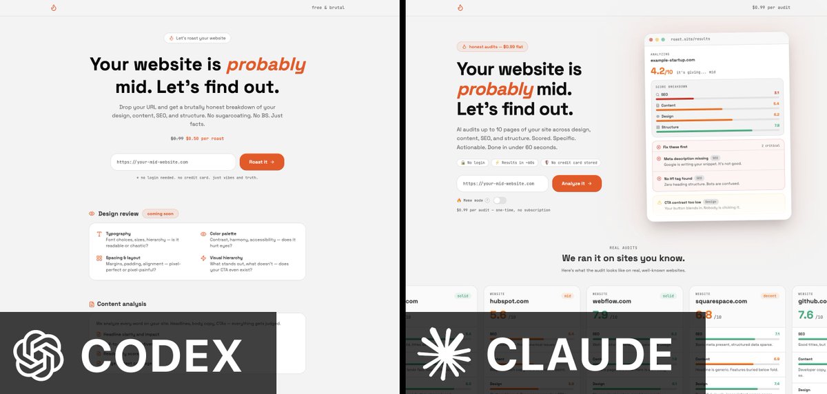 Claude and Codex built me the same landing page.

The results are VERY different.

One actually converts.
One doesn’t.

Which one would you pick?