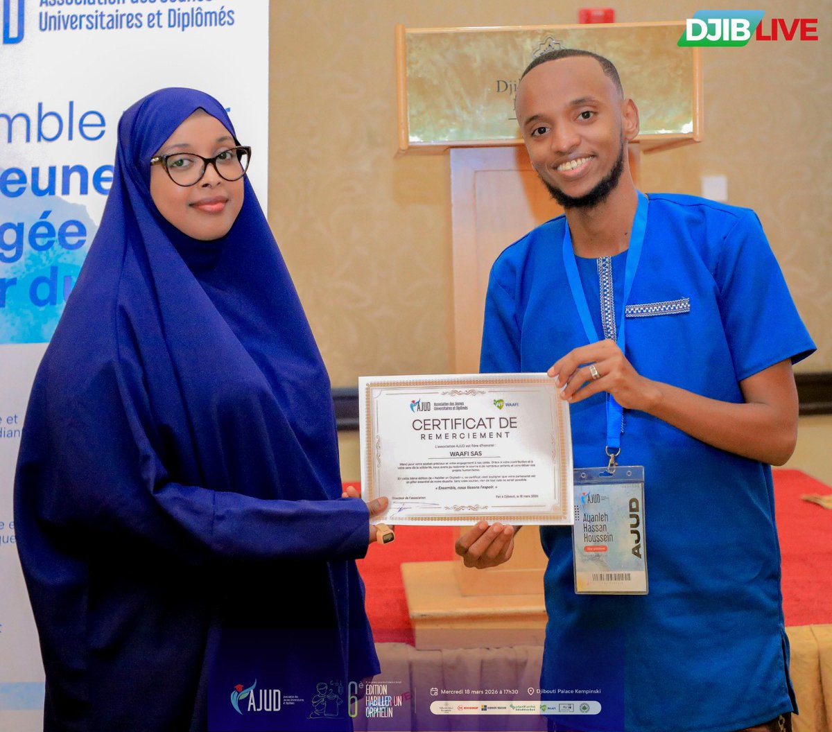 asso_AJUD's tweet photo. Nos sincères remerciements à SABA Africa Bank et WAAFI SAS pour leur soutien à nos initiatives 🙏
👏 Mention spéciale à WAAFI SAS pour avoir offert à 10 étudiants une opportunité d’insertion professionnelle.
Ensemble pour la jeunesse ! 🚀
#AJUD #Jeunesse #Djibouti #InsertionProfe https://t.co/RusNRtc9K8