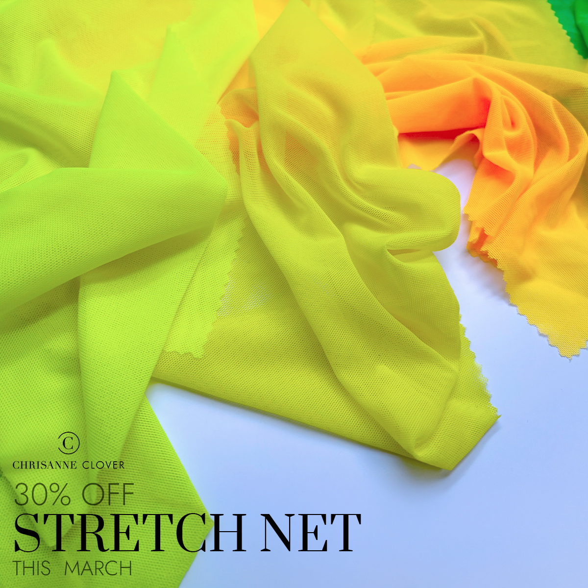 🚨 30% OFF – March Only! 🚨
Chrisanne Clover Stretch Net
🎨 40+ colours
💎 Premium stretch &amp; durability
£15.40 p/m (was £22.00)
Don’t miss out ✨
ow.ly/t24C50YmPZS

#dancefabric #ballroom #latin #stretchnet #chrisannecloverfabric