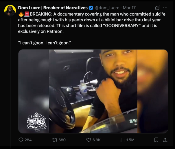 ams_III's tweet photo. @dom_lucre @druski "but why does it have to be at the cost of a family this time?" What about this guys family? I know this won't mean much to you. But hopefully someone will see it and unfollow you. You don't deserve the attention you have. https://t.co/rlHao6CQ1n