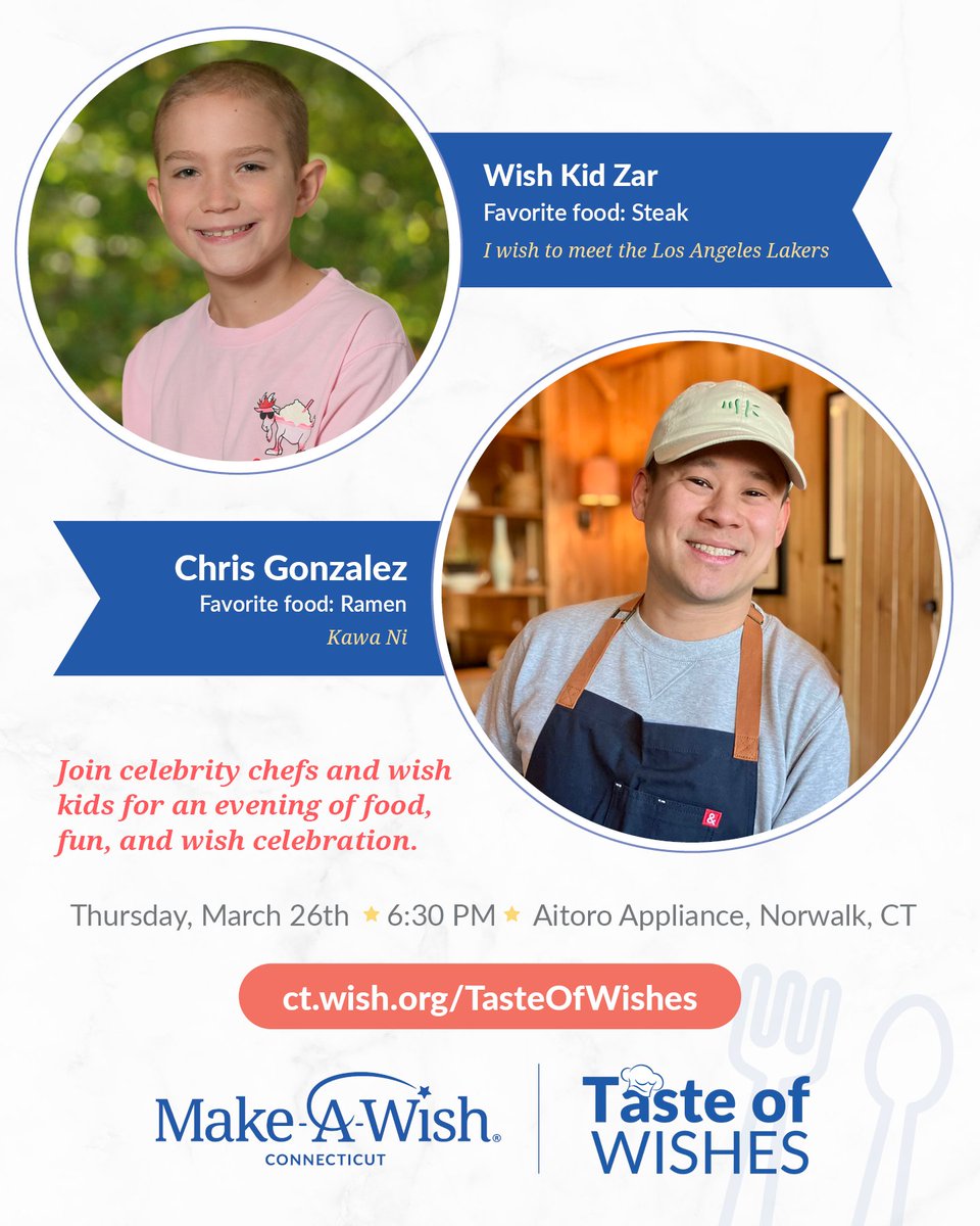 MakeAWishCT's tweet photo. Zar loves steak 🥩 and a cookie dough Blizzard 🍦

Now he’s teaming up with Chef Chris for Taste of Wishes! 💙

Join us tonight — tickets still available: https://t.co/H5uO5EcjHQ https://t.co/8il81LJIa0