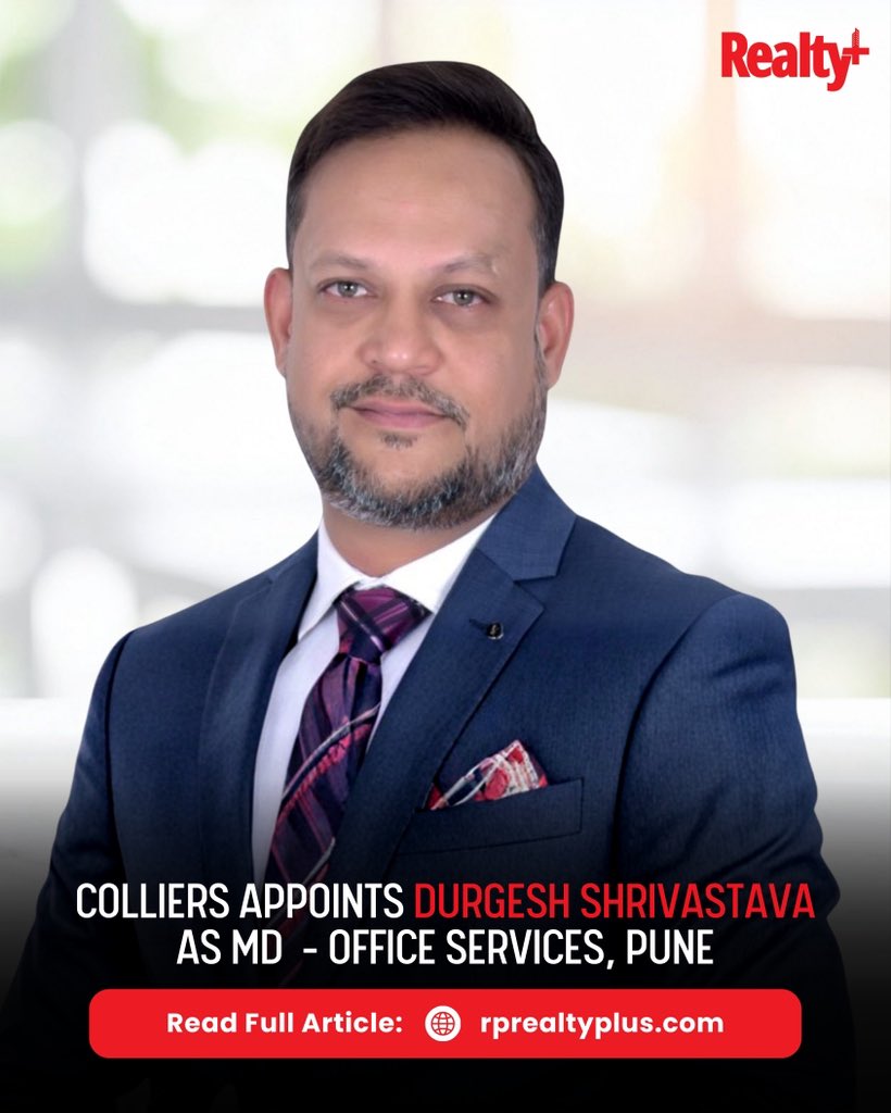 RPRealtyPlus's tweet image. Colliers India appoints Durgesh Shrivastava as MD – Office Services, Pune

With strong expertise in strategy and client engagement, he will drive growth in the commercial real estate segment.

Read more: rprealtyplus.com/news-views/col…

#ColliersIndia #LeadershipUpdate
