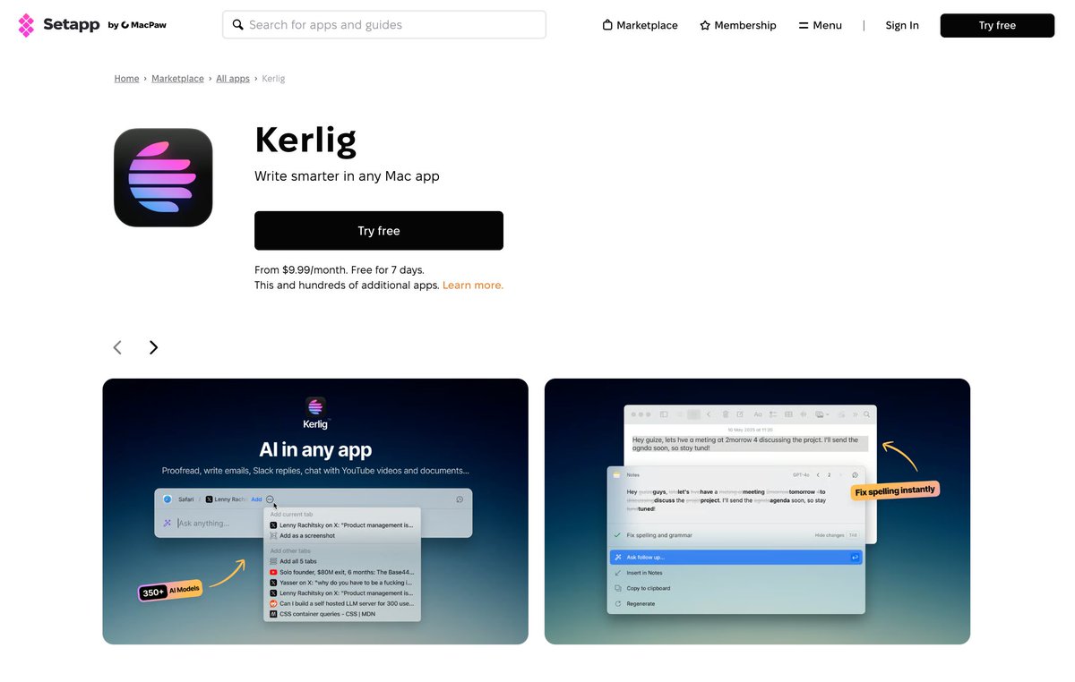 KerligAI's tweet photo. Big milestone! Kerlig is now available on @Setapp 💪 https://t.co/rlNQymmFSO