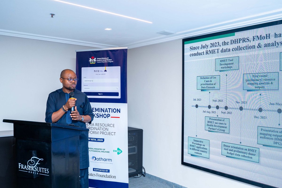 datharm_org's tweet photo. Strengthening Resource Mapping and Expenditure Tracking Through Technology

On March 16th, 2026, together with the Federal Ministry of Health and Social Welfare Nigeria, and the SWAp Coordination Office, we convened key stakeholders for a dissemination workshop of the…

1/7 https://t.co/8sUW4AxuDk