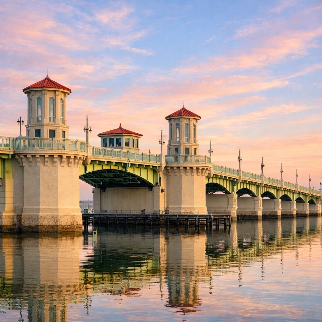 tourtourv's tweet image. Rise and shine in St. Augustine! 🌅 Catch the sunrise over the Bridge of Lions before our brunch tour! Think mimosas, fresh bagels, and a half-mile stroll through history. There’s a seat at the table for you! 🥂🥯 #FoodTourV #StAugustine #BrunchVibes #OldestCity