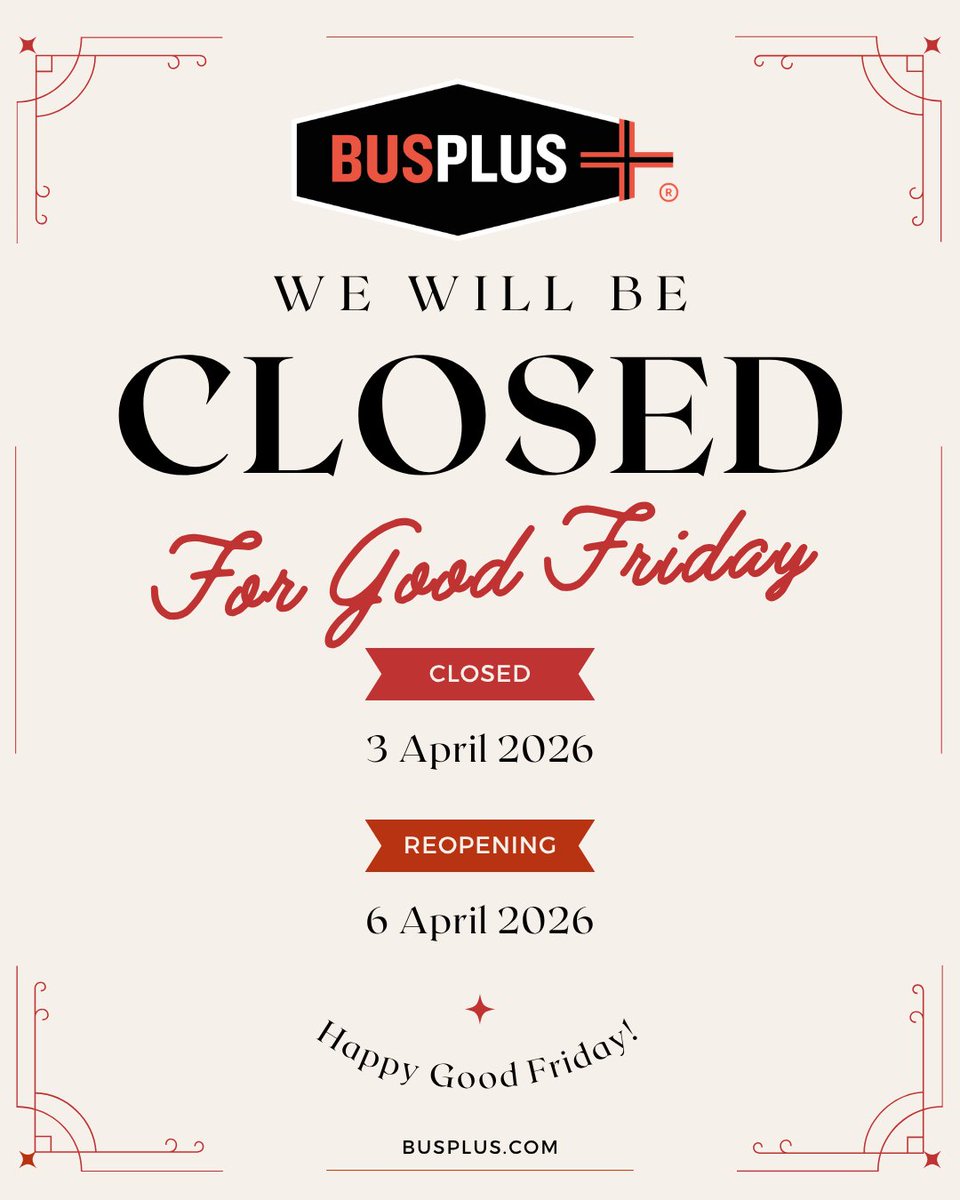 BusPlus_'s tweet photo. Just a reminder that we will be closed on Friday, April 3rd in observance of Good Friday.  Wishing everyone a peaceful holiday, and we look forward to seeing you when we reopen on Monday, April 6th.

#closed #holiday #reminder #goodfriday #busplus https://t.co/UyqYnL4xAf