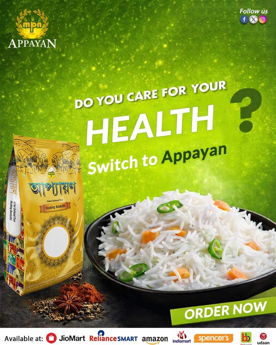 RiceAppayan's tweet photo. If you really care about your health – 💚
Choose Appayan Husking rice! 🍚✨
Switch to a smarter, healthier choice today! 🌱💪
#AppayanRice #HealthyChoice #SmartLiving #RiceLovers #HealthyFood #EverydayHealth https://t.co/4nwOH8XO5e