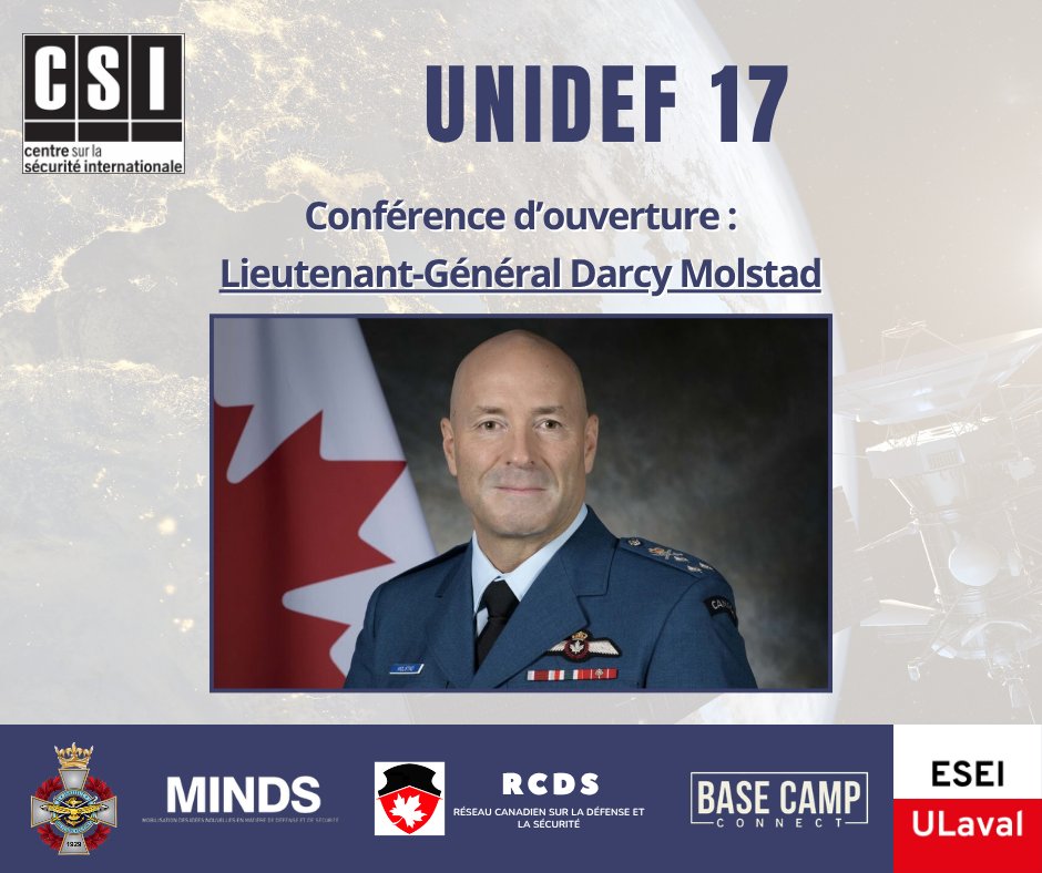 csi_ulaval's tweet photo. #UNIDEF17 🛡️🛰️

La conférence d'ouverture est assuré par le Lieutenant-général Darcy Molstad, Commandant du Commandement de Forces interarmées du Canada.

@esei_ulaval @pol_ulaval @CdsnRcds @DefenseCanada https://t.co/01eQRrSDk8
