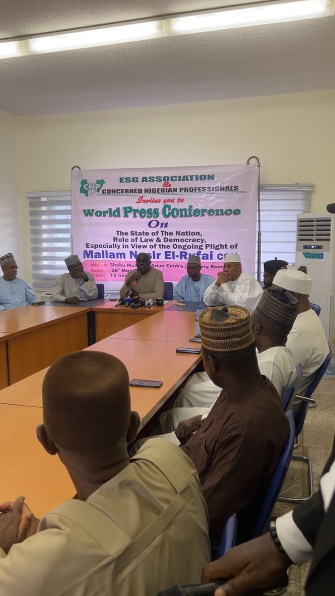 I am live from Abuja: 
ESG Association and Concerned Nigerian Professionals’ world press conference on the state of the nation, the rule of law, and democracy especially in view of the ongoing plight of Malam Nasir El-Rufai. Stay tuned for full details.
<a href="/ElRufai_Live/">El Rufai Live</a>