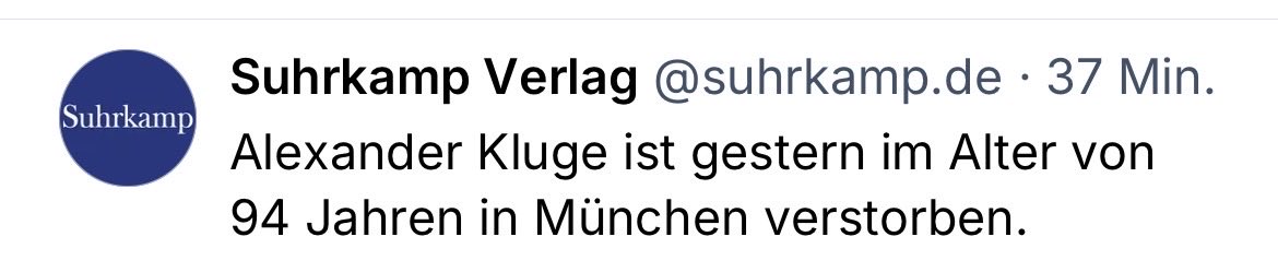 VernunftKritik's tweet photo. #AlexanderKluge #München 🕯️ 

@suhrkamp https://t.co/IGnV8y3nhT