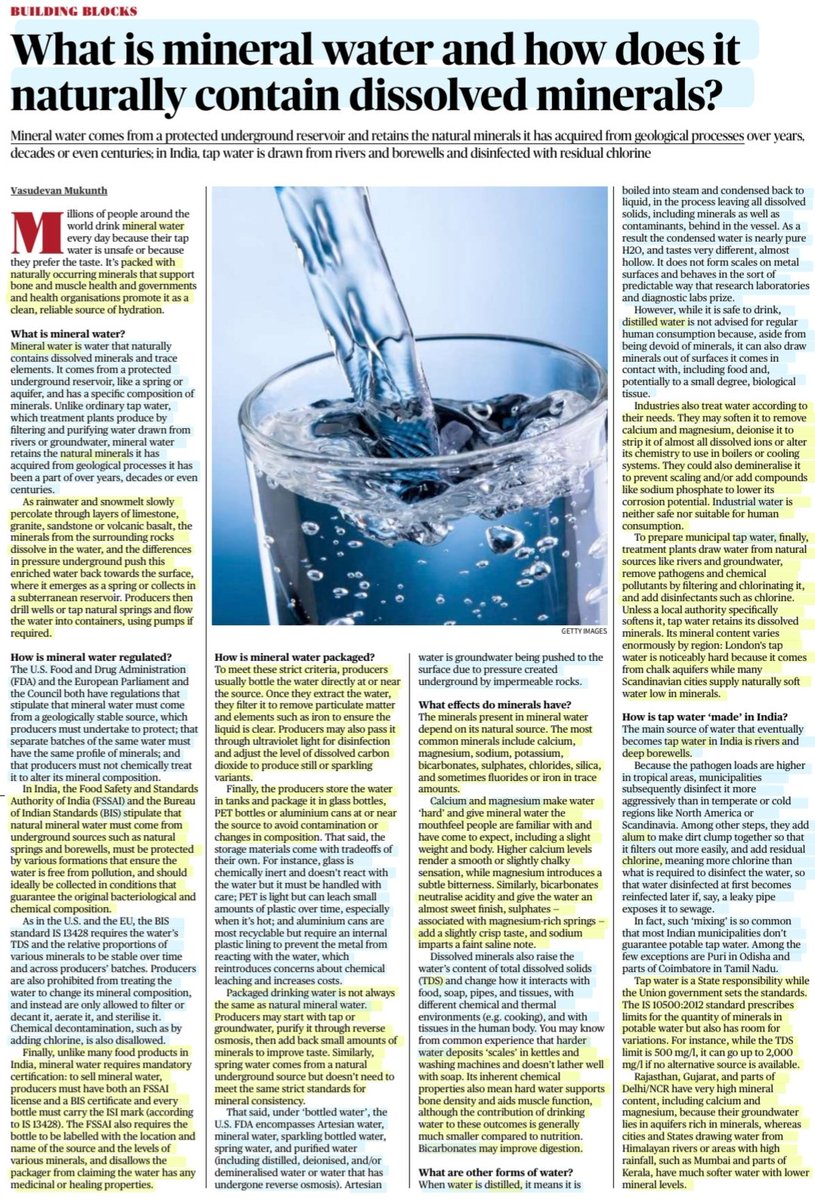 imRavikantYadav's tweet photo. I think most of us just have #PackagedWater, thinking & calling it #MineralWater 🙂
What is mineral water & how does it naturally contain dissolved minerals?
:An Insightful article by Sh Vasudevan Mukunth
#NaturalMinerals
#DistilledWater
#Calcium #Magnesium #Chlorine
#UPSC https://t.co/33vcj4hQrw