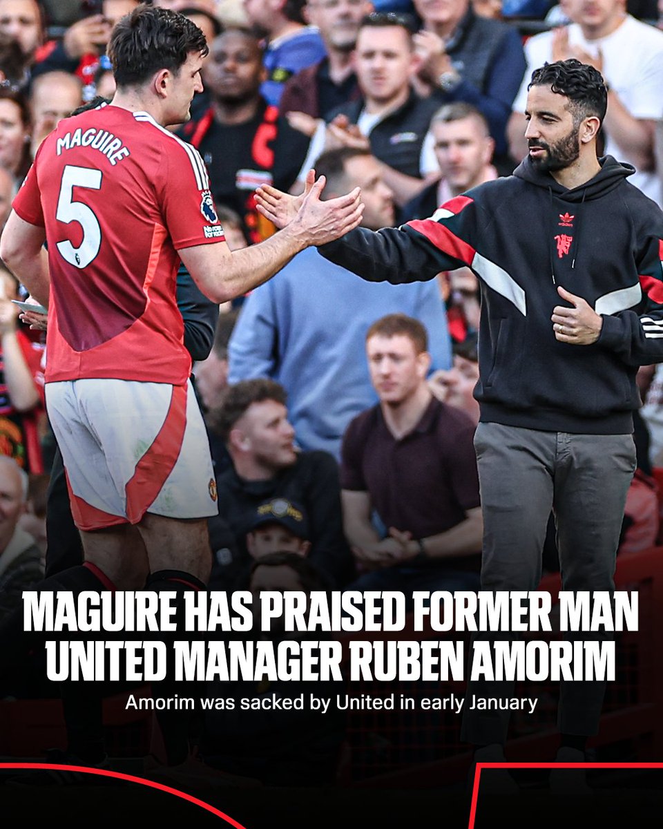 ESPNUK's tweet photo. Harry Maguire says Ruben Amorim deserves 'credit' for Man United's direction 🤝 https://t.co/IOn6GrGfGZ