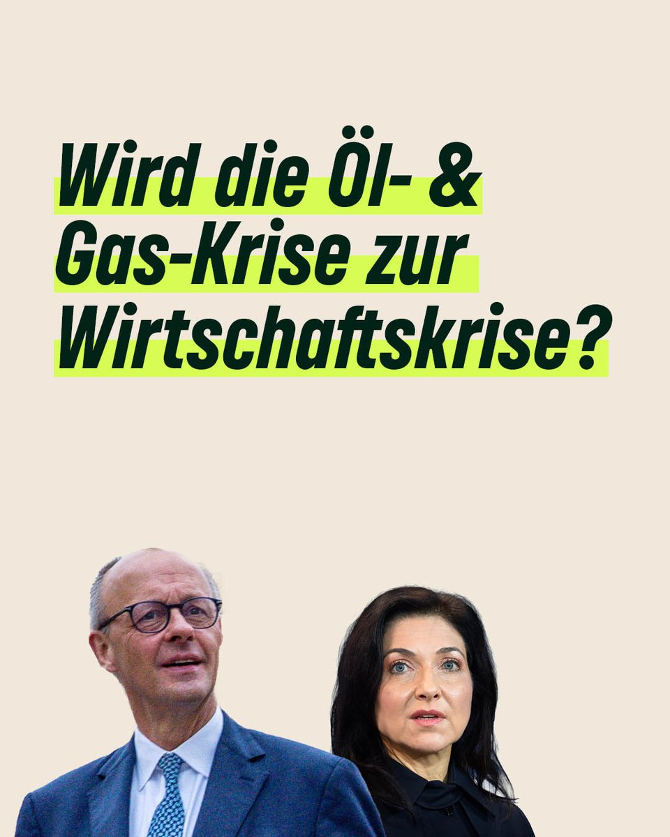 GrueneBundestag's tweet photo. Die Öl- &amp; Gas-Krise droht sich zu einer schweren Wirtschafts- &amp; Preiskrise auszuwachsen. Die Bundesregierung muss das Land jetzt darauf vorbereiten, bislang ist nichts davon erkennbar.

Das müssen Merz &amp; Reiche jetzt tun:

1/5 https://t.co/7ozzNUn5jU