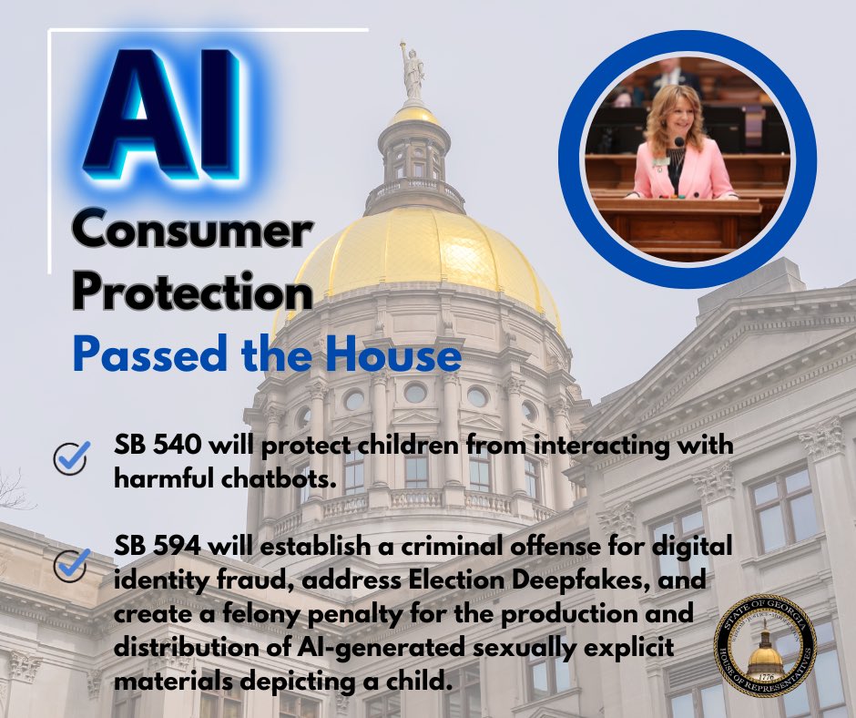 TucciSandy1's tweet photo. Artificial Intelligence is developing rapidly, and our laws haven't kept pace. Yesterday, the House passed two important pieces of legislation to address this. https://t.co/9cQsYLchug