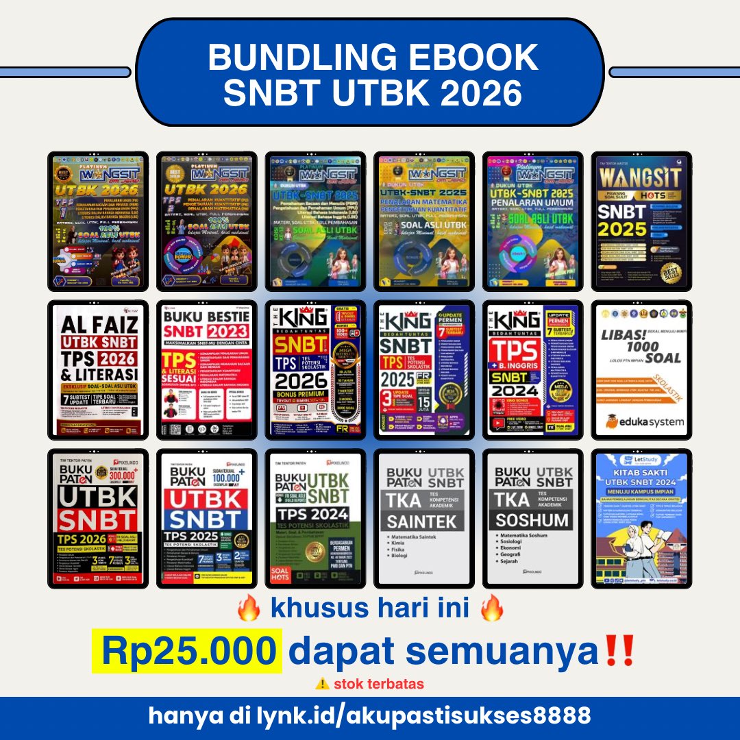 thnystudy's tweet photo. khusus hari ini ebook UTBK premium (+ratusan bonus) hanya Rp25.000
klik 👉🏻 https://t.co/VRcWCnfxWD
stok menipis jangan sampai kehabisannn https://t.co/9pC3lwN2hA