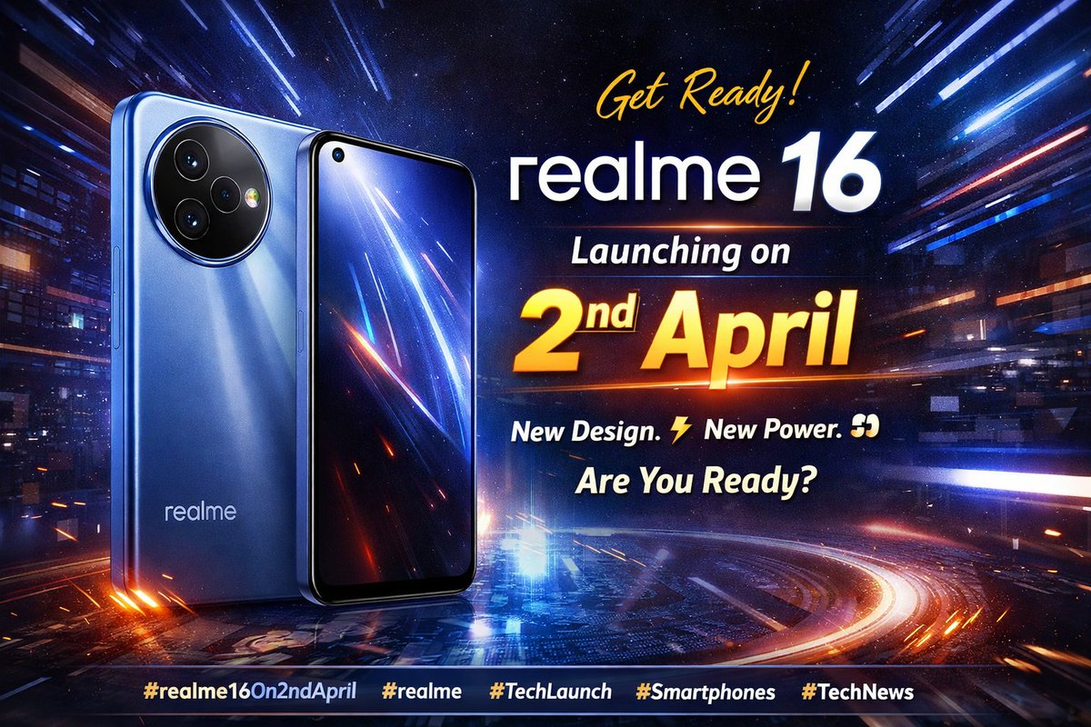 KishanKPatel_'s tweet image. 📅 Mark the date!

realme 16 launching on April 2 🔥
New design, new power… are you ready? 👀

#realme16On2ndApril #realme #TechLaunch #Smartphones #Android #TechNews #realme16 #TechTwitter #Gadgets #LaunchAlert #Smartphones
#Tech #TrendingNow @realmeIndia