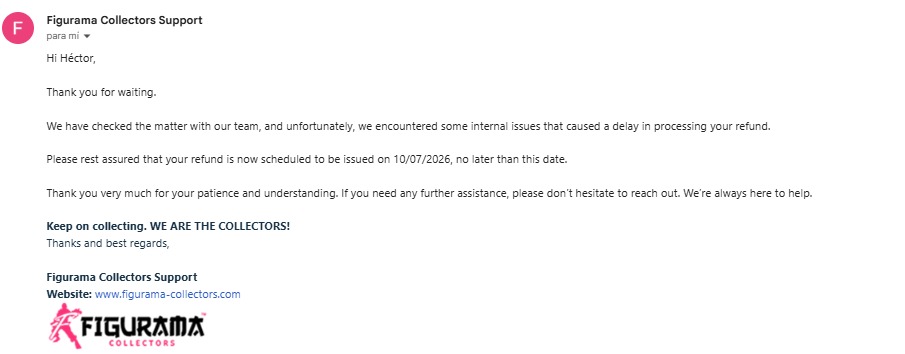 EtO_1985's tweet photo. @Figurama1 I paid for my order in mid-2025, but after a six-month delay in delivery, I cancelled it. According to your policy, I have to wait 90 days for a refund. Now I’ve received an email in which you’re mocking me.  I’m asking the community for help in reporting this incident https://t.co/kKX0ZuxDlQ
