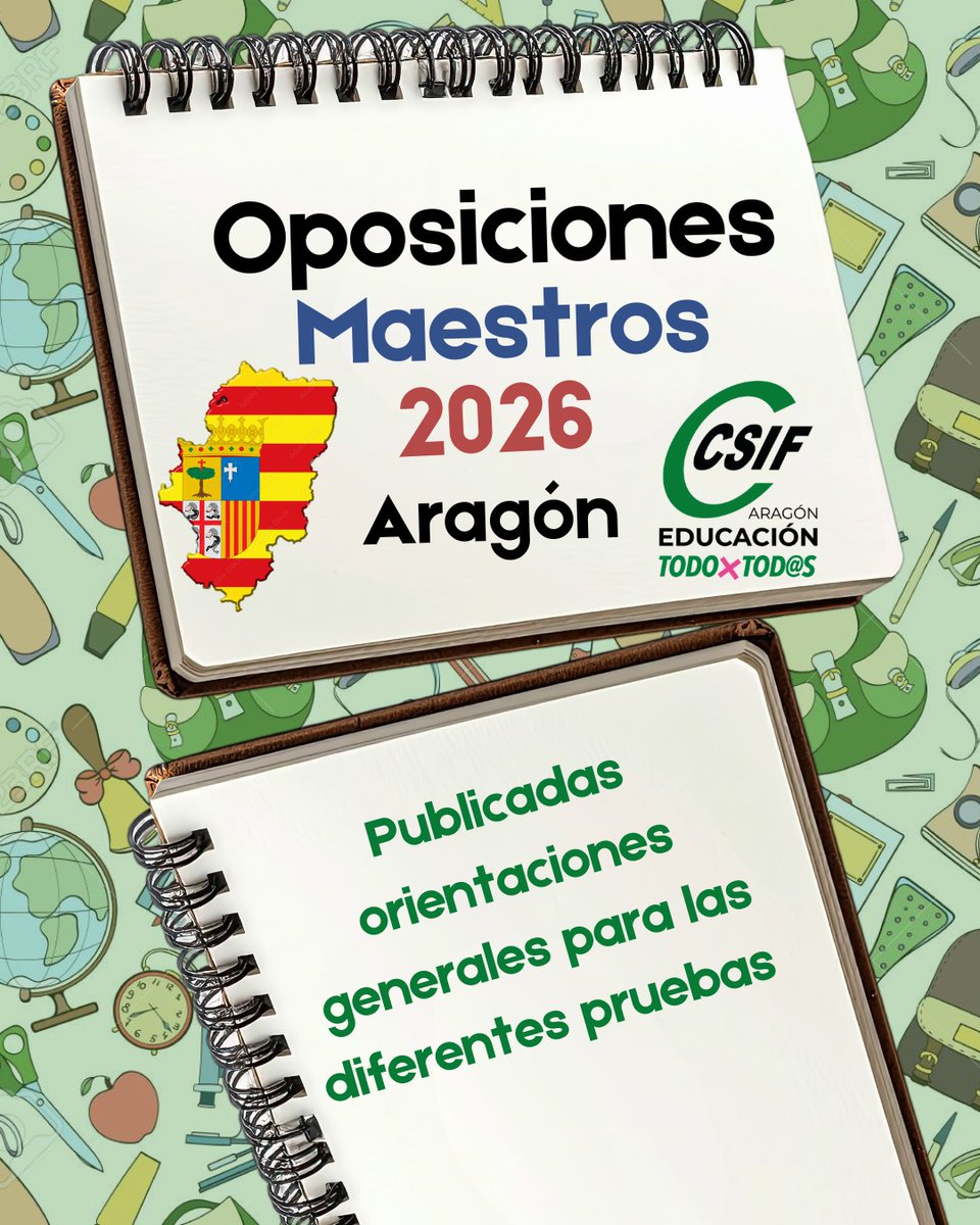 CsifAragonEduca's tweet image. 📢 CSIF INFORMA:
🏫OPOSICIONES MAESTROS ARAGÓN: PUBLICADAS ORIENTACIONES GENERALES👩🏻‍🏫

✅ Orientaciones para la valoración de las distintas pruebas de oposiciones de maestros.

➕INFO👇
csif.es/es/articulo/ar…

🍏#CSIF Educación Aragón
#escuelapublica #opos #docentes 👨🏼‍🏫