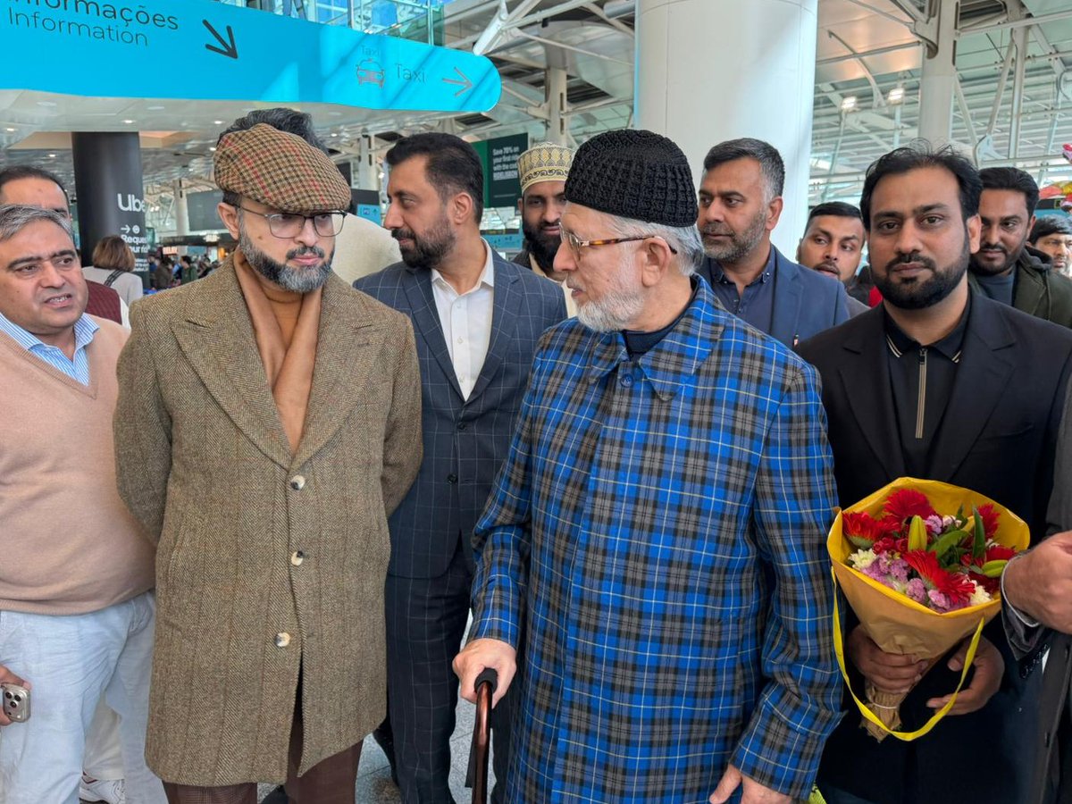 TahirulQadri's tweet photo. Lisbon, Portugal: His Eminence Shaykh-ul-Islam Dr. Muhammad Tahir-ul-Qadri arrived at Lisbon International Airport, where he was warmly welcomed by Chairman Supreme Council, Prof. Dr. Hassan Mohiuddin Qadri.

Upon his arrival, His Eminence Shaykh ul Islam received a heartfelt welcome filled with devotion and enthusiasm. Those present to greet him included Bilal Ashraf Uppal, Presidnet MEC; Hassan Bostan, General Secretary, MEC; Qaiser Najeeb, President MQI Denmark; Muhammad Sagheer, Patron of Minhaj-ul-Quran Portugal; Zill Hassan, President MQI Spain; Kashif Nazir, President of MQI Portugal; Azhar Awan, Vice President MQI Portugal;  Muhammad Rizwan, Babar Nawaz, Hafiz Shoaib, Ghaznfar Nazir, Hafiz Shafqat, Qari Amjad, Hafiz Ghulam Dastagir, Ali Sagheer, Mirza Zahid, Sufyan Yousaf, Qasim Nazir, Muhammad Faheem-ur-Rehman, along with a large number of office-bearers and workers, were present. They accorded a warm and enthusiastic welcome to His Eminence Shaykh-ul-Islam upon his arrival at Lisbon Airport, showered rose petals, and expressed their profound love, devotion, and heartfelt respect.

It is noteworthy that the purpose of His Eminence Shaykh-ul-Islam’s visit to Portugal is to deliver a keynote address at the “Seerah-un-Nabi ﷺ and World Peace Conference,” as well as participate in various organisational meetings and seminars.
#MinhajulQuran #ShaykhulIslam #Peace #Minhaj #Lisbon #Portugal #LoveisLove #InterfaithHarmony #IslamicValues #DrTahirulQadri #ForYouPage