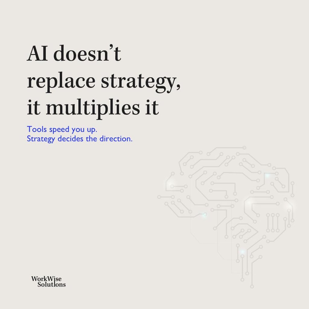 sa_workwise's tweet photo. AI doesn’t replace strategy, it multiplies it. It helps founders test, iterate, and scale faster, but it also amplifies weak strategy. 

The edge isn’t the tools, it’s the questions. WorkWise makes AI your strategy multiplier. 

#AIMarketing #StrategyMultiplier #WorkWise https://t.co/op0fd2548g