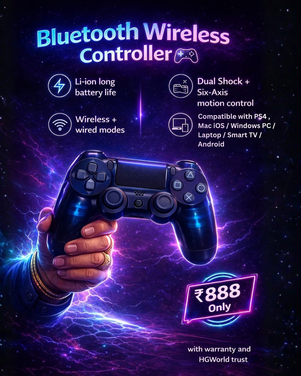 hgworld_in's tweet photo. Bachcha hai tu mera… 🎮😏
Controller mehenga lene se gamer nahi bante…

Skill + control = real gameplay 🔥
Aur ₹888 mein itna smooth experience?
👉 HG World pe try kare bina mat bolna 😉

Upgrade your game. 
#HGWorld #GamingIndia #GamerLife #PS4Controller #LevelUp 🎮 https://t.co/sDJLqgXRq9