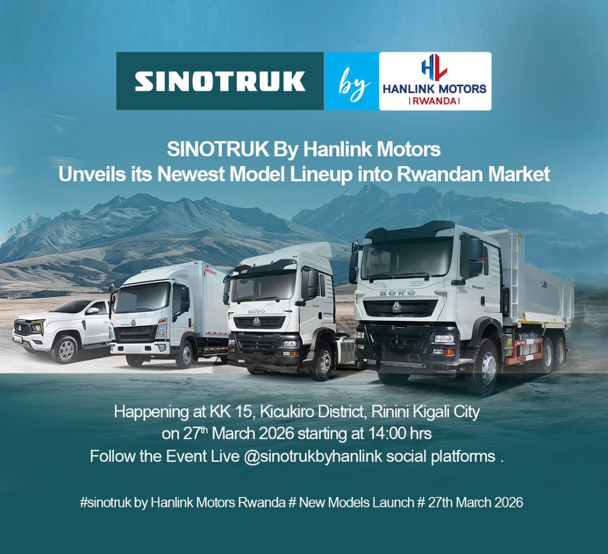 🚛 Don’t Miss the Launch!

Tomorrow, <a href="/HanlinkRwanda/">Hanlink Motors Rwanda</a> presents Sinotruk — built for strength, performance, and the long road ahead.

Join us as we reveal trucks ready to power Rwanda’s transport industry.

🎥 Watch the launch LIVE:
web.facebook.com/share/1Ca4UKog…

📅 27 March 2026
📍 KK 15
