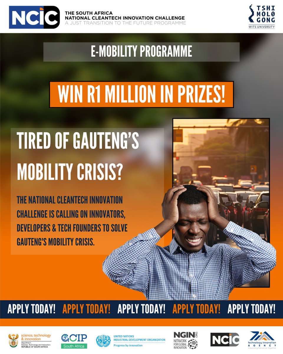 TshimologongIT's tweet image. Joburg drivers lose 141 hours a year to traffic.

If you've built a digital solution to fix that, there's R1 MILLION and a scale-up opportunity waiting for you.

Apply Here: ncic-sa.org/gauteng/

#NCIC #SmartMobility #Cleantech #Gauteng #TshimologongTheFuture