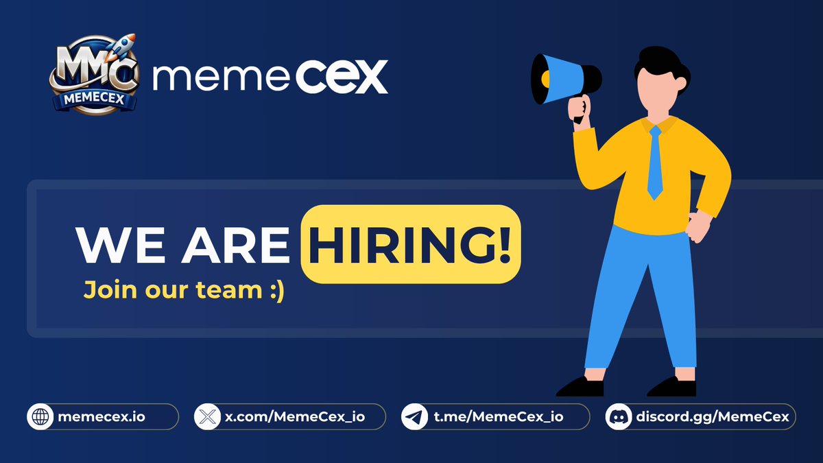 MemeCEX is hiring for its Listing Team.

We’re building a memecoin-focused exchange and looking for people who actually understand the market:

• Business Development (BD)
• Listing / Due Diligence
• Technical / Operations

If you know memecoins, liquidity, and real trading