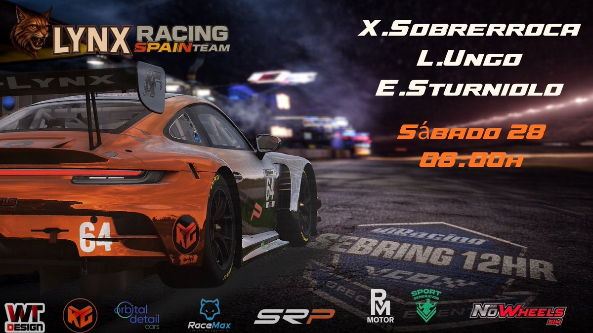 Recta final para las 12 horas Sebring en <a href="/iRacing/">iRacing</a> !
Ultimos ajustes de estrategia y listos para largar con <a href="/LynxRacingSpain/">Lynx Racing Spain Team</a> el sábado 28/03 a las 8:00 (CET)
#somosLynx