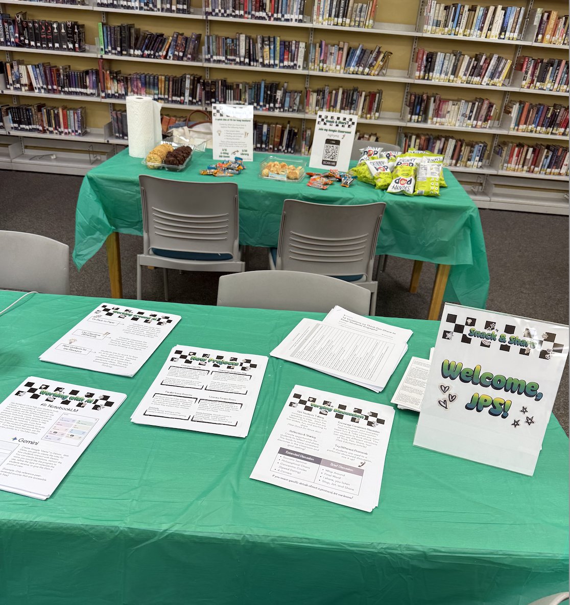 MsDursoReads's tweet photo. Big shout-out to all of the teachers who came by for my first Snack &amp; Share PD! The conversations were so fruitful. Topics covered: Working with AI, Working around AI, Varying Discussion, New Projects, and Changing Writing Routines. @EdisonDistrict #WeAreOneEdison https://t.co/1RvCHnxACH