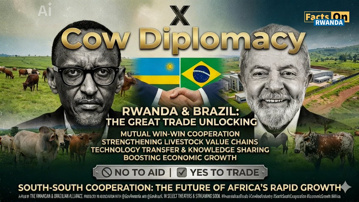 FactsOnRwanda's tweet photo. RWANDA 🇷🇼🇧🇷 BRAZIL

HOW A COW KICKSTARTS HOW AFRICA TRADES WITH THE WORLD: THE RWANDA–BRAZIL WIN–WIN MODEL—NO AID, NO EXTRACTION, NO DEBT TRAPS

| A Facts On Rwanda Report

Brazil and Rwanda have recently upgraded diplomatic relations, opening embassies in each other’s capitals and agreeing to fast-track cooperation across trade, education, defense, agriculture, and more. High-level Brazilian government and business delegations recently visited Kigali, signaling that dialogue is now moving into action. What is unfolding demonstrates that implementation has already begun.

On March 25, 2026, Brazil approved exports of live cattle and buffalo genetic material to Rwanda, covering breeding stock, fattening cattle, embryos, and semen. Almost simultaneously, a Brazilian investor took over operations of the Gako Beef Project, Rwanda’s 6,000-hectare flagship livestock hub.

These moves are connected. They form a single chain:

Genetics → Production → Processing → Export

• Brazil provides the inputs and technical systems.
• Brazilian capital operates production.
• Rwanda provides the regional platform.

This reflects a deliberate model: unlike traditional approaches where Africa exports raw materials, Brazil exports knowledge, technology, and production systems, embedding capacity locally while building trade flows.

Brazil, a global agribusiness leader, is extending its livestock model abroad through genetics, tropical farming expertise, and vertically integrated systems. Gako now becomes a full-cycle production hub: breeding, feed systems, processing, and export logistics.

For Rwanda, this aligns with a clear strategy: position as a gateway for investment and agro-processing in East Africa. By leveraging land, policy, and strategic assets, Kigali is turning foreign entry into regional influence, serving African markets and beyond.

The implications are broader:

➡️ From extraction to production
➡️ From aid to capacity building
➡️ From trade imbalance to shared value chains

It is a win–win model: Brazil expands its global agribusiness footprint, while Rwanda builds industrial and regional capability.

BOTTOM LINE:

What began as an upgraded diplomacy is rapidly evolving into a structured trade model and economic corridor. Beef is the entry point—the deeper story is a new model for how Africa trades globally: built on knowledge transfer, systems, skills development, and shared growth rather than extraction or aid. Brazil and Rwanda are demonstrating how trade can drive rapid, mutual development in a true win–win framework. #SouthSouthCooperation #Brazil #Rwanda #africa #latina #Beef #RwandaStories #FactsOnRwanda