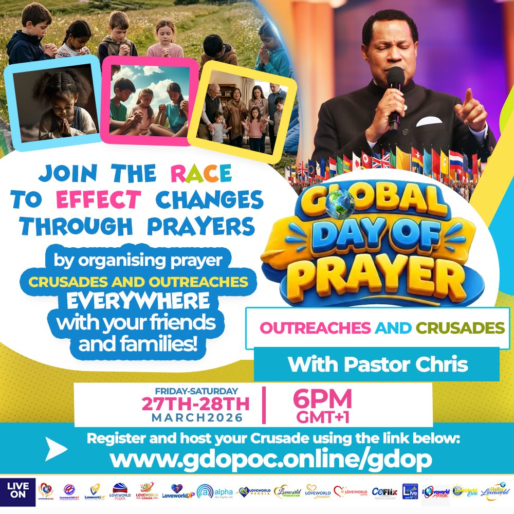 this_rev's tweet photo. A divine mandate calls 📜. "Pray for the peace of the land where you dwell." Now is the time! Join Pastor Chris on 27th-28th March, 6pm GMT+1, as we intercede for our country, cities, and communities 🙏. Let's usher in peace and divine direction 💫                                                   #PrayerWorks
#GlobalDayofPrayer