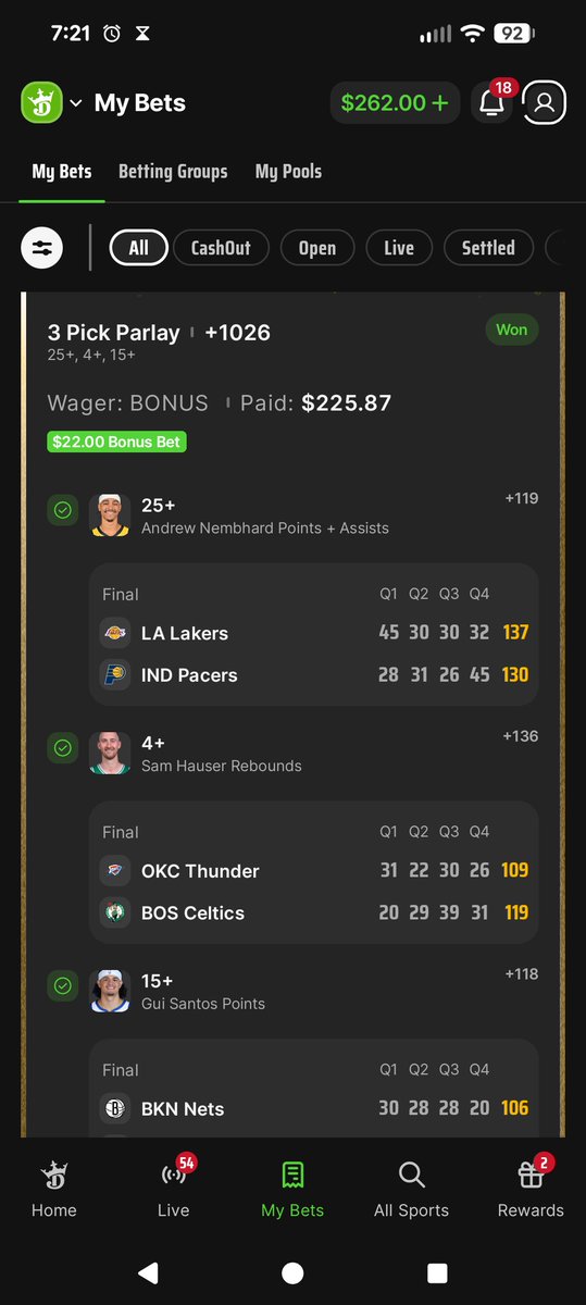 c_ryan1010's tweet photo. @CodyBrownBets Had to use King of the court bonus bet, these plus money props are unreal https://t.co/XqCAtP1dHt