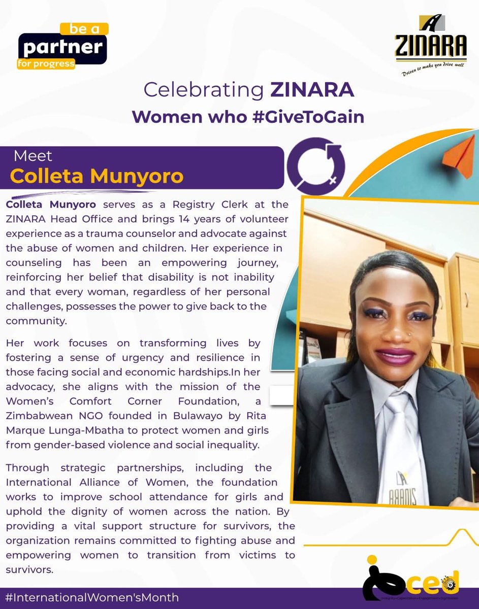 Turning Personal Resilience into Community Power

Meet Colleta Munyoro, Registry Clerk at the ZINARA Head Office.
Beyond her role at ZINARA, Colleta has dedicated 14 years to trauma counseling and advocacy against the abuse of women and children.

 Through working with the