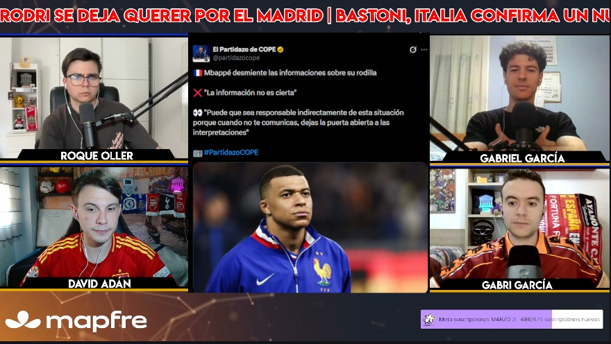 ⚔️ ¡EMPEZAMOOOOS!

🇫🇷 MBAPPÉ desmiente a la prensa y dice que no se equivocaron de rodilla en su diagnóstico
📻 Los medios se reafirman en lo publicado: ¿Quién dice la verdad?
🔵🔴ITALIA poner precio a BASTONI: 80M
⚪️ RODRI se deja querer por el MADRID: ¿Encajaría su fichaje?

💜