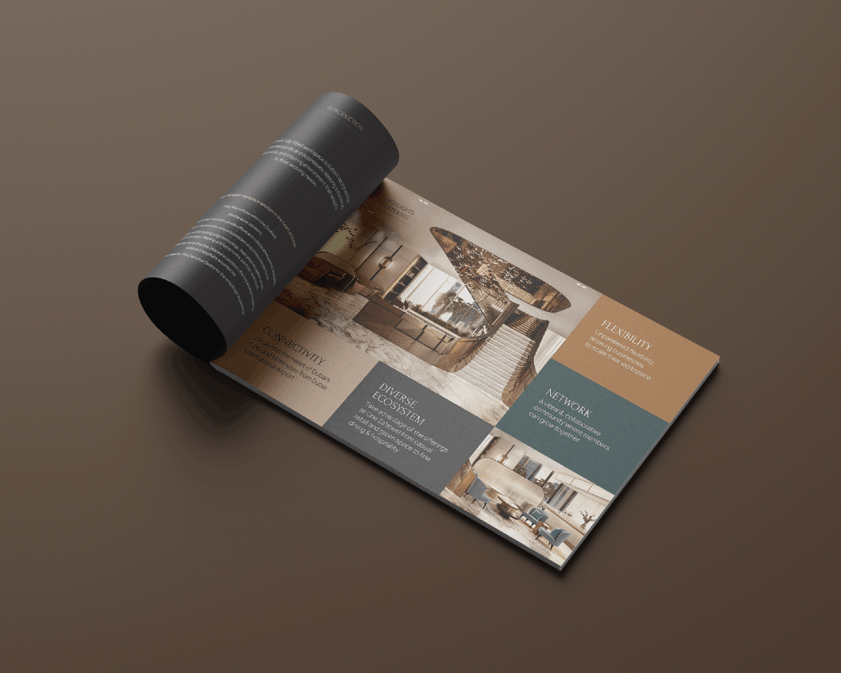 ConsultantsSaba's tweet photo. A closer look at the brochure crafted by Saba Consultants for One Offices by The Executive Centre, reflecting the sophistication and vision behind the space. https://t.co/9UqaM0WyWU