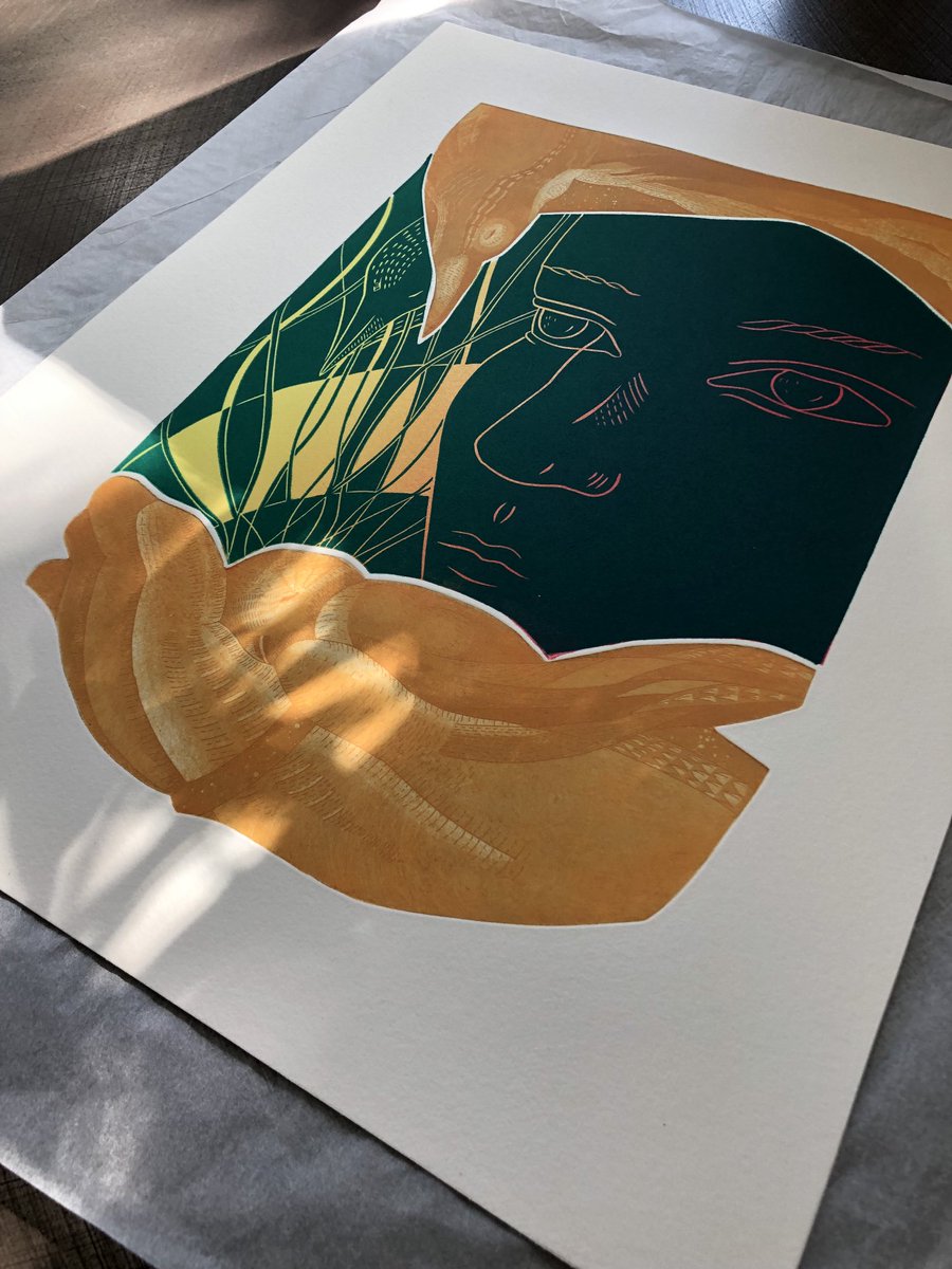 RichendaCourt's tweet photo. ‘Peach Horizon’ Edition No. 2. Double lino, double etching commissioned by the Royal Society of Painter Printmakers at Bankside Gallery. https://t.co/YWu65JhEEG