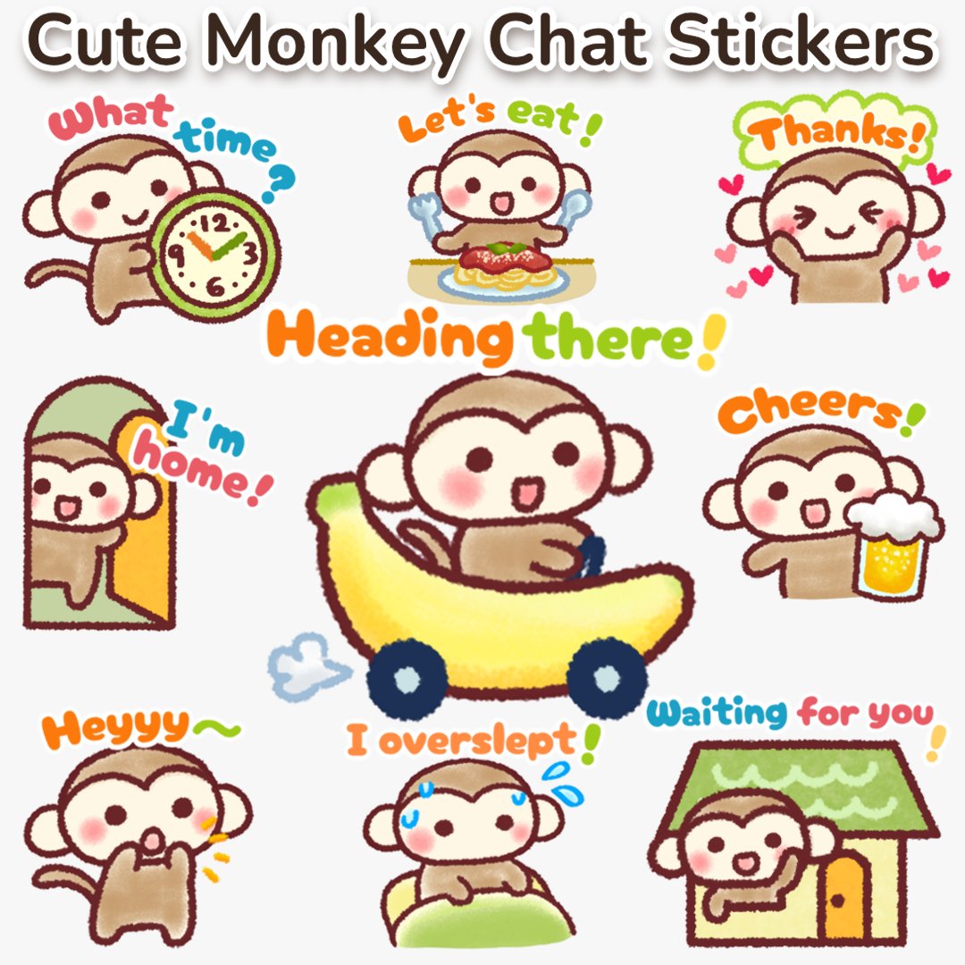shirotan2032's tweet image. Banana car monkey is here! 🍌🐒

Cute stickers for chats &amp;amp; meetups.

Includes "On my way!", "Where are you?", "Thanks!" and more!

→ store.line.me/stickershop/pr…

#CuteMonkey #BananaCar #Kawaii #ChatStickers