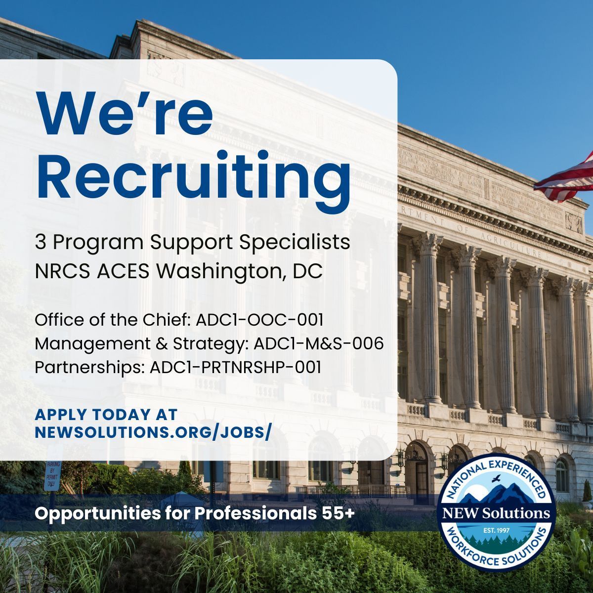 NEWSolutionsUS's tweet photo. The NRCS ACES Program is hiring Program Support Specialists in Washington, DC!

Openings:
•Office of the Chief: https://t.co/T1OdkjTLMV 
•Management &amp; Strategy: https://t.co/WbDuUT5DuV 
•Partnerships: https://t.co/qjhNcVi1Ra 

Apply or learn more: https://t.co/rMMWlPiNmL https://t.co/74d14yT7Yq