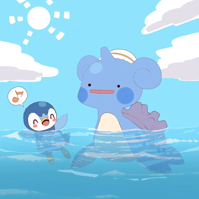 ラプラスメタモンとポッチャマ落書き～ #ぽこポケ