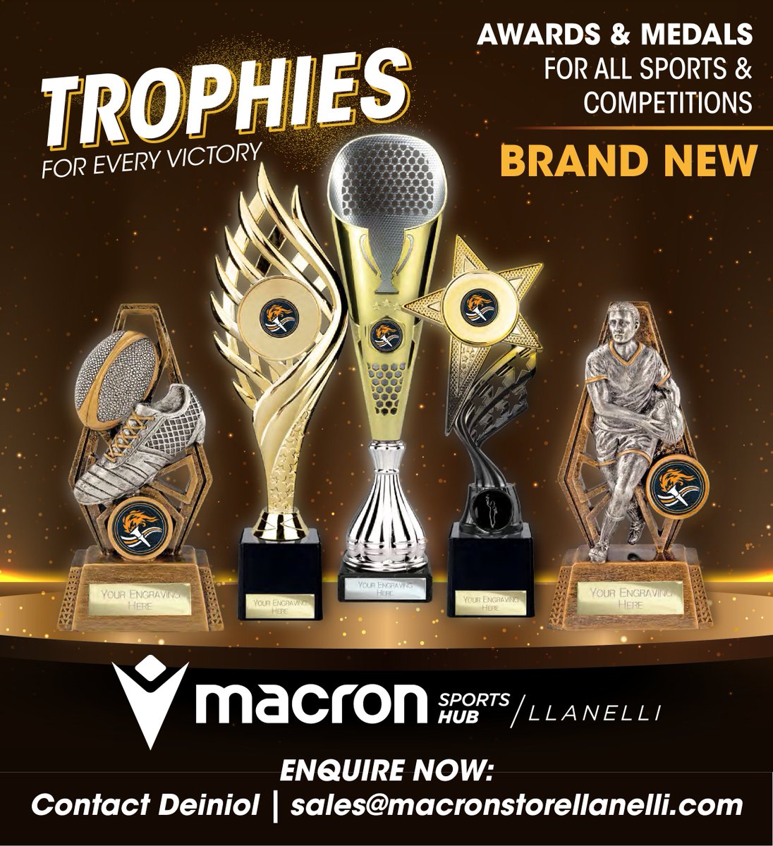 MacronLlanelli's tweet photo. 🏆 Macron Sports Hub Llanelli are now excited to announce the launch of our Trophies &amp; Awards!  

📷 Over 20 sports covered 📷 
Individual &amp; Bulk orders available   

📷 Contact us at sales@macronstorellanelli.com for your quote today! 📧 https://t.co/Uzc2xXf3Lo