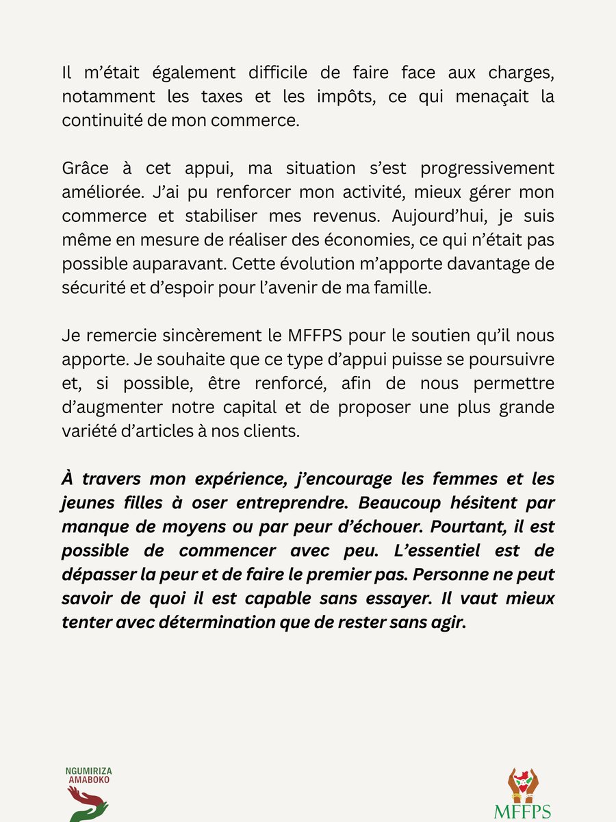 Burundi_mffps's tweet photo. À travers le projet Ngumiriza Amaboko, le #MFFPS met à l’honneur des femmes qui construisent leur autonomie et transforment leur avenir.
Pour ce seizième portrait, nous vous présentons Adelphine Hacimana.
#GiveToGain
#NgumirizaAmaboko