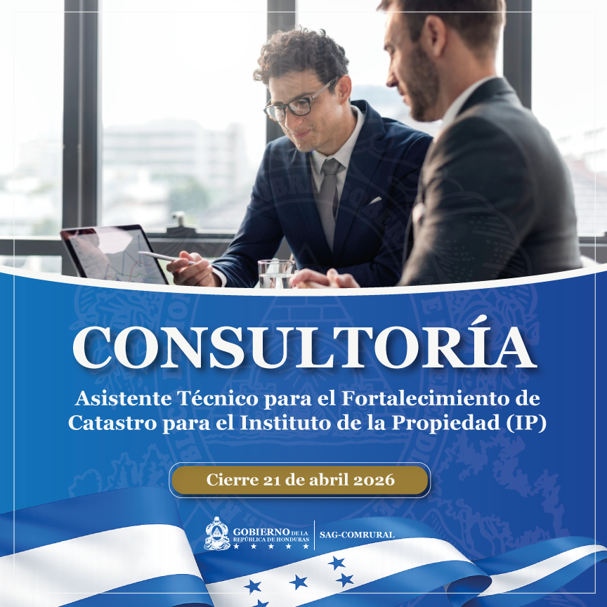 Consultoría de Asistente Técnico para el Fortalecimiento de Catastro para el Instituto de la Propiedad (IP)
comrural3.comrural.hn/adquisiciones/
<a href="/saghonduras/">SAG Honduras</a>