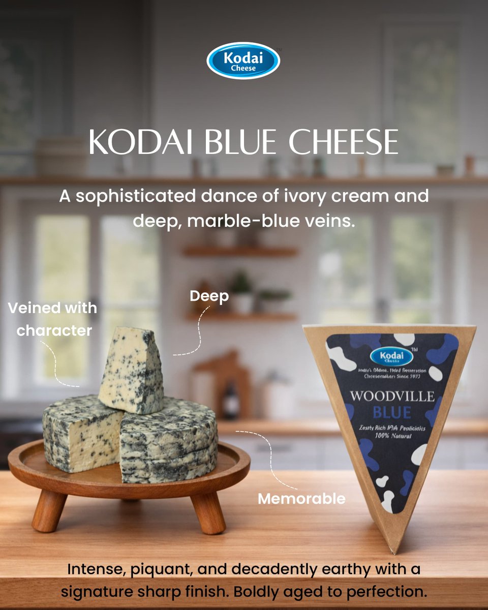 KodaiCheese's tweet photo. Bold. Blue. Beyond compare. Experience the sharp, decadent earthy notes of Kodai’s finest aged masterpiece.

#Artisancheese #bluecheese #Kodaicheese https://t.co/A1fUaMNfrv